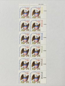1596D 13Cent Eagle&Shield Line Perf Plate Block Of 12 MNH