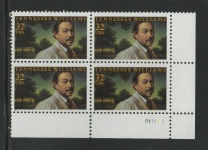 SCOTT #3002 32c PLATE BLOCK OF 4 - 1995 TENNESSEE WILLIAMS MNH FREE SHIP