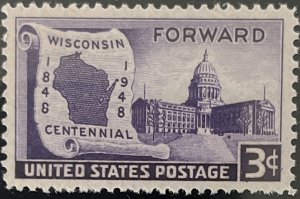 Scott #957 1948 3¢ Wisconsin Statehood MNH OG XF