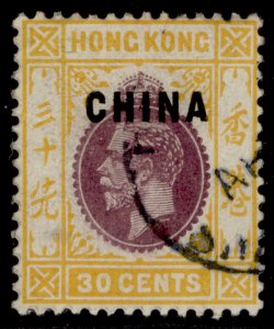 HONG KONG - BPO China GV SG11, 30c purple & orange-yellow, FINE USED. Cat £12.