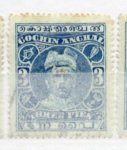 India Cochin 1916-30 Early Issue Fine Used 3p. NW-15676