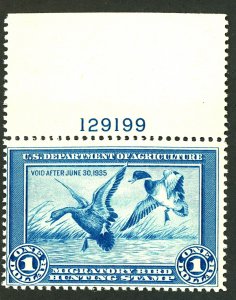 U.S. #RW1 MINT PL# SINGLE OG NH