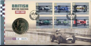 2007 British Motor Racing ROYAL MAIL/MINT COIN Cover - Stirling Moss Medallion