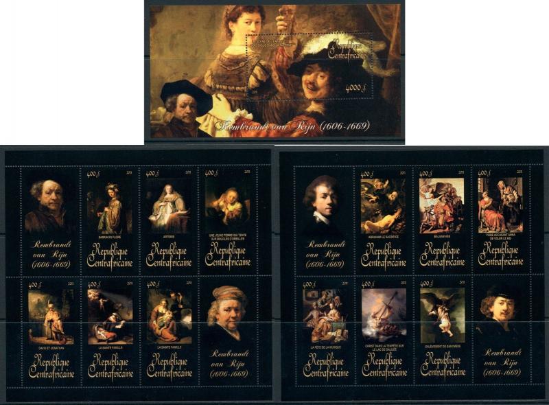 Central Africa Art Rembrandt van Rijn complete MNH stamp set 15 sheets