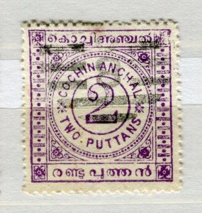 INDIA COCHIN; 1903 early classic Local Numeral issue used SHADE of 2p. value