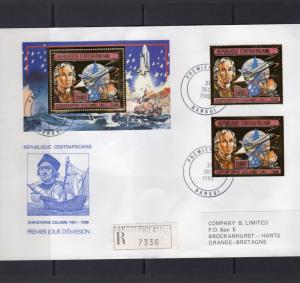 Central African 1985 Christopher Columbus-Space-Giotto Gold FDC Travel Bangui