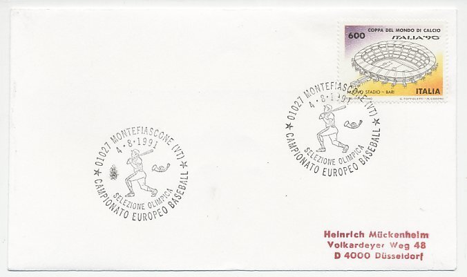 Cover / Postmark Italy 1991 Baseball - European Championships