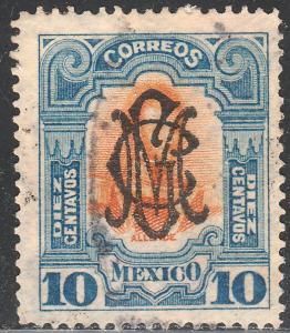 MEXICO 460, 10c `VILLA MONOGRAM REVOLUTIONARY OVPT.USED. (596)