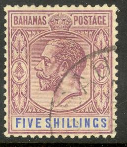 BAHAMAS 1912-19 KGV 5 SHILLING Scott No. 55 VFU