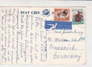 South Africa 1958 Airmail Street Scene Picture Rhino+Lion Stamps Card Ref 29313