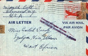 1961 AEROGRAMME AIR LETTER NY TO WEST AFRICA - RETURNED FOR BETTER ADDRESS