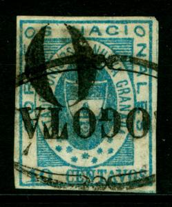 COLOMBIA 1861 ARMS of New GRANADA 10c sky blue Sc# 16 used BOGOTA + ZEROcancel