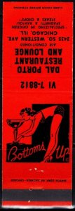 1950's US Match Book Cover Dal Porto Restaurant And Lounge Bottoms Up