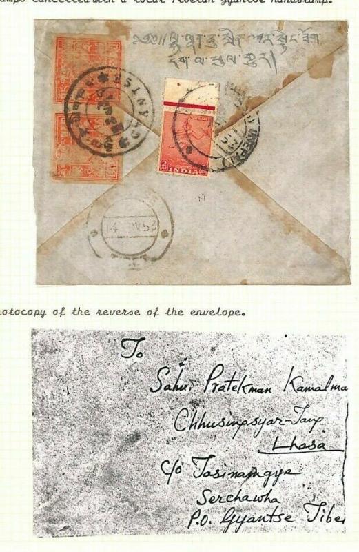 INDIA MIXED FRANKING TIBET Primitive Issue Cover 1953 ex Asia Collection Ap484