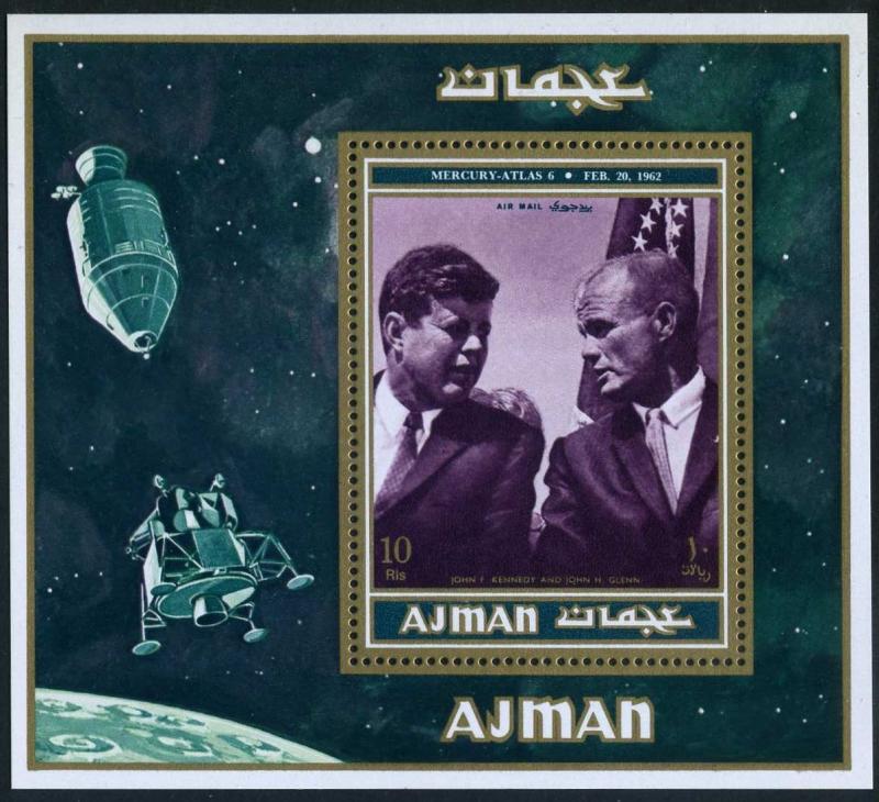 Ajman 990 Bl.296A-296B Michel,MNH. John Kennedy & John Glenn.Apollo program 1971