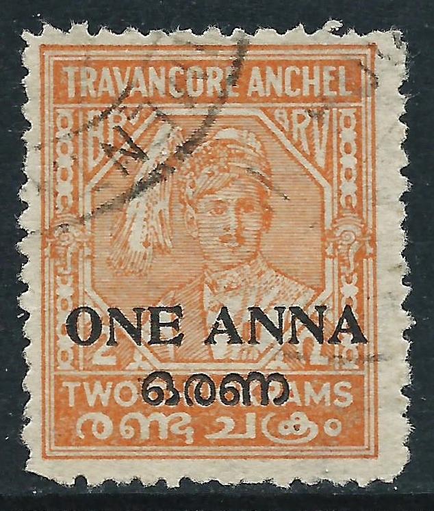 India-Travancore-Cochin, Sc #4, 1a on 2ch Used