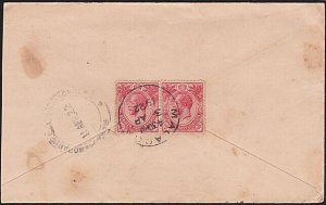 MALAYA MALACCA 1922 cover with GV 3c(2) to India...........................A8425