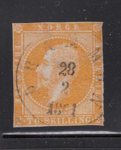 Norway 1856-57 used Scott #2 2s King Oscar I CDS: Drammen 28 2 18?1 - trimmed...