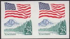 1989 IMPERF PAIR MNH 25¢ FLAG OVER YOSEMITE #2280c XF,  PHOS. PAPER CATALOG $10