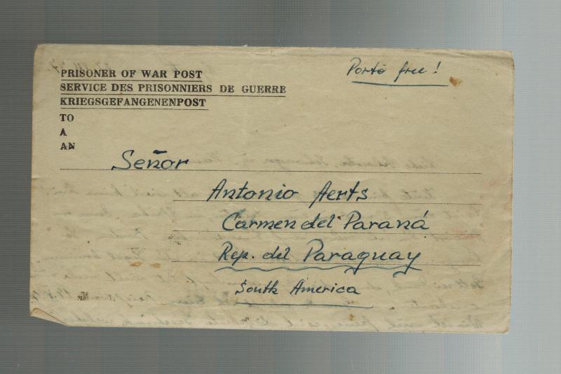 1947 Egypt MELF German POW Prisoner of War Ltr Cover to Paraguay Antonio Aerts