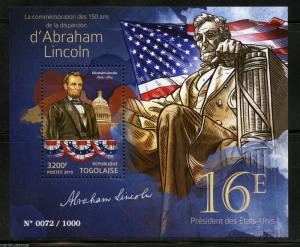 TOGO 2015 150th MEMORIAL ANNIVERSARY OF ABRAHAM LINCOLN SOUVENIR SHEET MINT NH