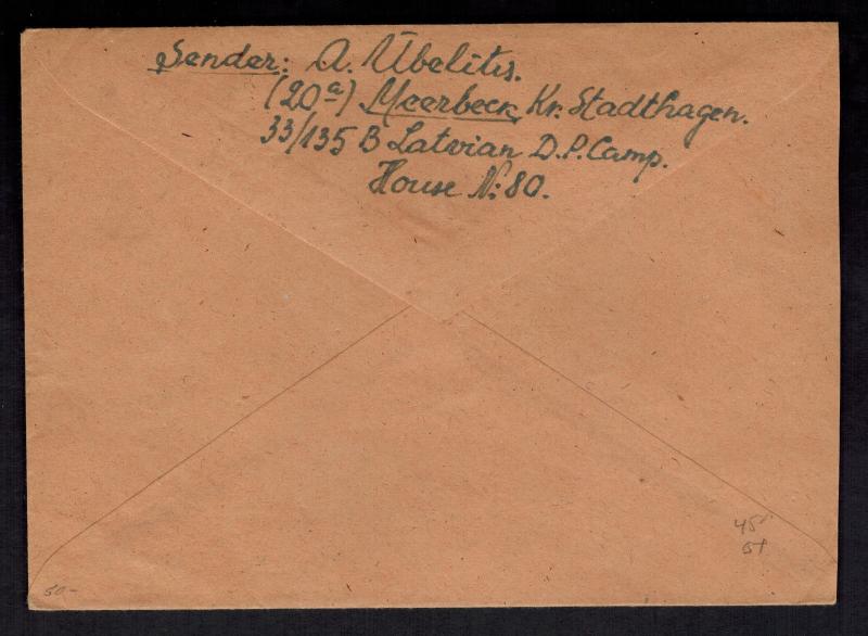 1947 Meerbeck Stadthagen Germany Displaced Person DP Camp Cover to Flensburg