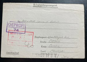1944 Germany Stalag Luft 3 Prisoner of War POW Letter Cover to Ottawa Canada