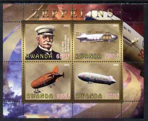 RWANDA - 2009 - Zeppelins - Perf 4v Sheet - MNH - Private Issue