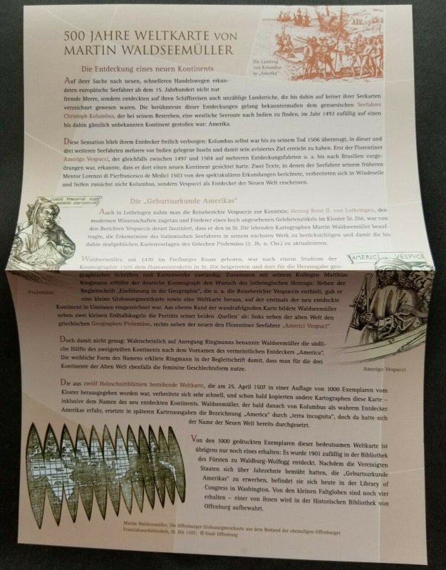 Germany 500th Anniv World Map 2007 Historic (postcard FDC)