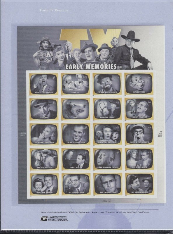 US 839 44c Early TV Memories 4414 USPS Commemorative Stamp Panel