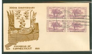 US 772 1935 3c Connecticut/300th anniversary of its Founding (Charter Oak) single on an unaddressed first day cover with a siden