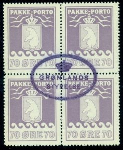 GREENLAND #Q10 70ore Pakke Porto, violet shade, Block of 4 used Gronlund cert