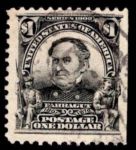 US Stamp #311 $1 Black Farragut USED SCV $90