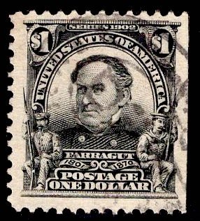US Stamp #311 $1 Black Farragut USED SCV $90
