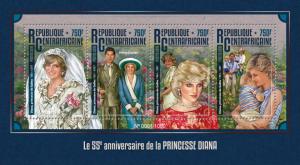 C A R - 2016 - 55th Anniv Princess Diana - Perf 4v Sheet-MNH