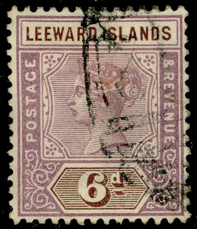 LEEWARD ISLANDS SG5, 6d dull mauve & brown, USED. Cat £15.