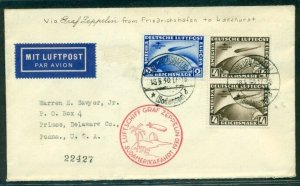 GERMANY, 1930, So. American Flight to U.S. w/2mk + 4mk (2) Zeppelin stamps C38,9