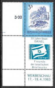 AUSTRIA 1983 3s Pictorial w STATE OF ISRAEL Private Label & Tab Sc 963 MNH