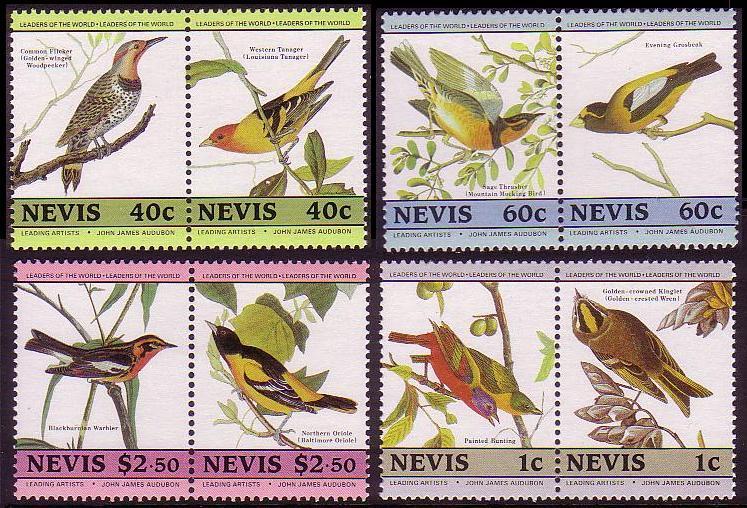 Nevis Birds Audubon 8v in pairs 1985 MNH SG#285-292 MI#268-275 SC#418=424