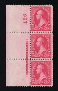 GENUINE SCOTT #266 MINT OG H TYPE-II FULL BEP IMPRINT & PLATE #126 STRIP OF 3