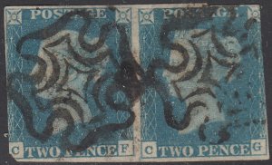 Great Britain 1840 used Sc #2 2p Victoria, blue Pair Position CF, CG