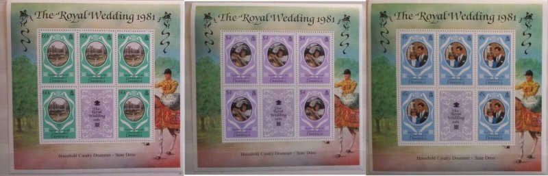 Dominica 1981 Royal Wedding of Prince Charles & Lady Diana Spencer 3 MNH MS