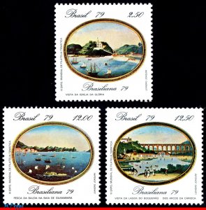 1635-37 BRAZIL 1979 PHILATELIC EXP., BRASILIANA, PAINTING OF RIO MI# 1728-30 MNH