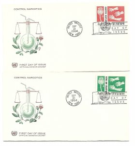 UN NY #131-32 Control Narcotics, two Official Geneva Cachet FDCs