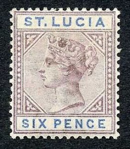 St Lucia SG49 QV 6d Dull Mauve and Blue Wmk Crown CA M/M