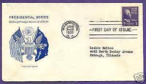 807  JEFFERSON 3c 1938, GRIMSLAND FIRST DAY COVER, ADDR.