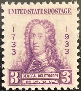 Scott #726 1933 3¢ Georgia Bicentennial MNH OG F/VF