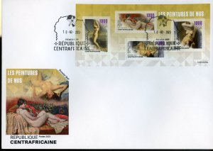 CENTRAL AFRICA 2023 PAINTINGS OF NUDES  SHEET FIRST DAY COVER