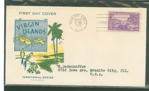 US 802 1937 3c Virgin Islands (part of the US Possessions series) single on an addressed first day cover with a Pavois cachet.