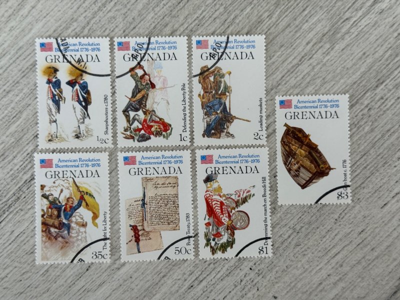 Grenada #716-722 Used, American Bicentennial, 2024 SCV $1.75